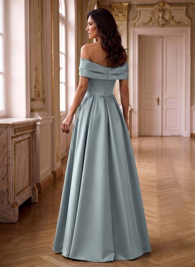 A-Line Off-The-Shoulder Sleeveless Satin Mother Of The Bride Dresses