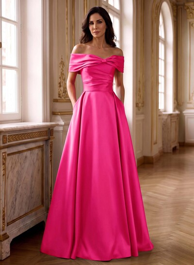 A-Line Off-The-Shoulder Sleeveless Satin Mother Of The Bride Dresses