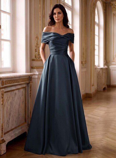 A-Line Off-The-Shoulder Sleeveless Satin Mother Of The Bride Dresses
