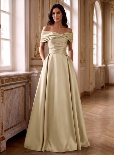 A-Line Off-The-Shoulder Sleeveless Satin Mother Of The Bride Dresses