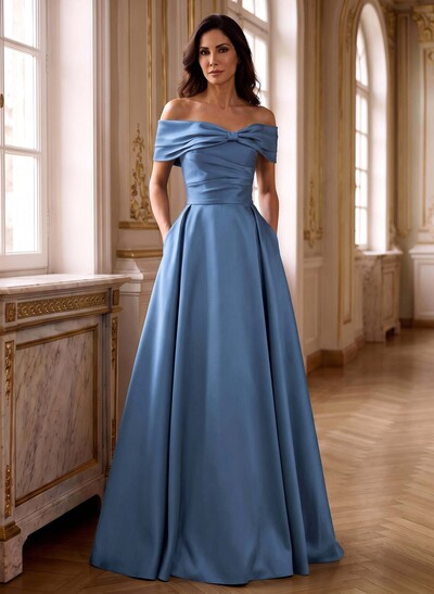 A-Line Off-The-Shoulder Sleeveless Satin Mother Of The Bride Dresses
