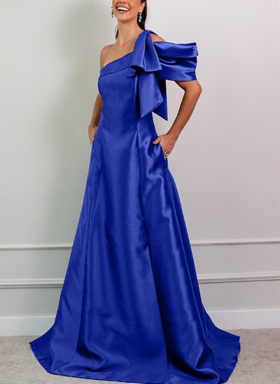 A-Line One-Shoulder Satin Mother Of The Bride Dresses With Pockets