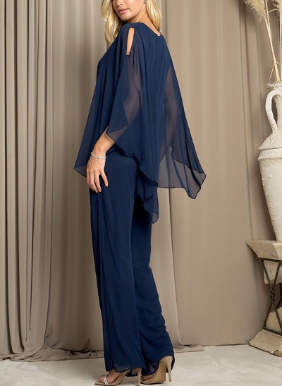 Jumpsuit/Pantsuit V-Neck Short Sleeves Chiffon Mother Of The Bride Dresses