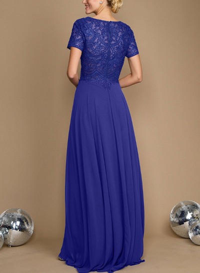 A-Line Scoop Neck Short Sleeves Chiffon/Lace Mother Of The Bride Dresses