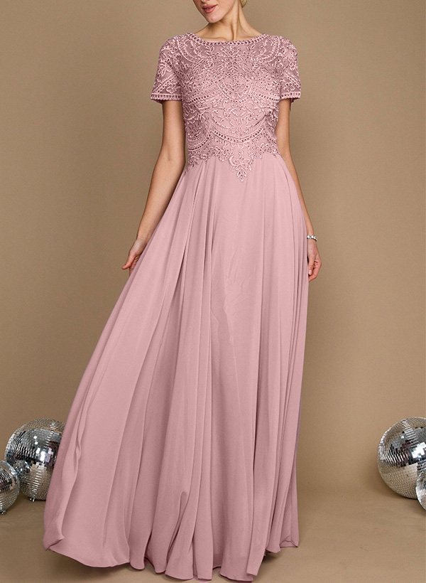 A-Line Scoop Neck Short Sleeves Chiffon/Lace Mother Of The Bride Dresses