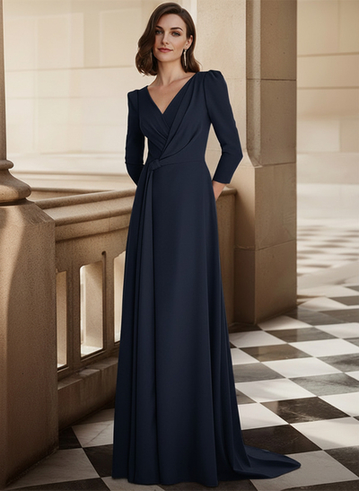 Sheath/Column V-Neck Long Sleeves Elastic Satin Mother Of The Bride Dresses