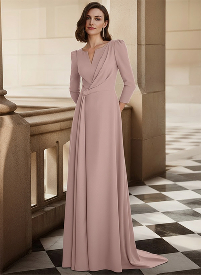 Sheath/Column V-Neck Long Sleeves Elastic Satin Mother Of The Bride Dresses