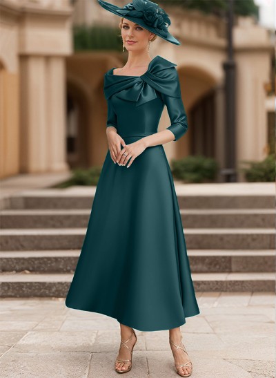 A-Line 3/4 Sleeves Satin Mother Of The Bride Dresses With Bow(s)
