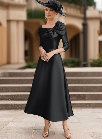 A-Line 3/4 Sleeves Satin Mother Of The Bride Dresses With Bow(s)