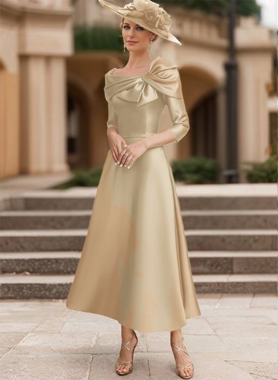 A-Line 3/4 Sleeves Satin Mother Of The Bride Dresses With Bow(s)