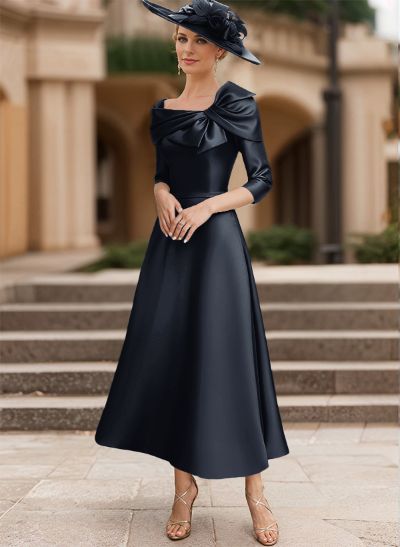 A-Line 3/4 Sleeves Satin Mother Of The Bride Dresses With Bow(s)