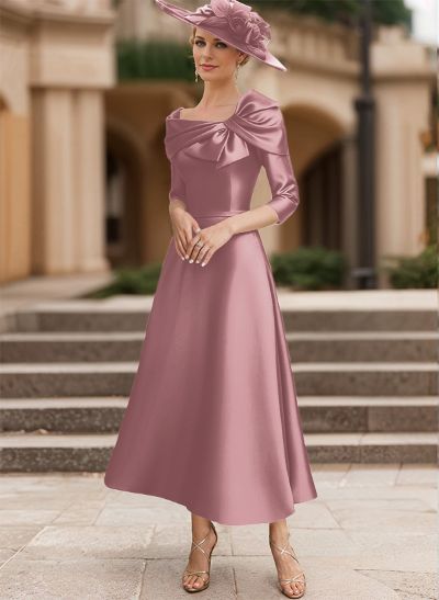 A-Line 3/4 Sleeves Satin Mother Of The Bride Dresses With Bow(s)