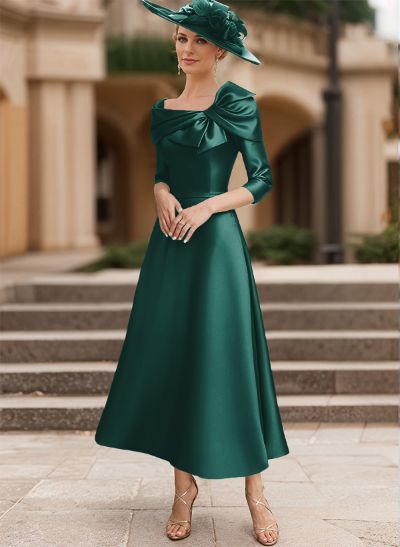 A-Line 3/4 Sleeves Satin Mother Of The Bride Dresses With Bow(s)
