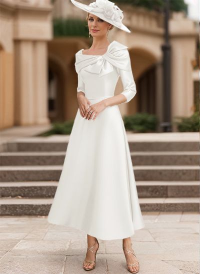 A-Line 3/4 Sleeves Satin Mother Of The Bride Dresses With Bow(s)