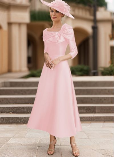 A-Line 3/4 Sleeves Satin Mother Of The Bride Dresses With Bow(s)