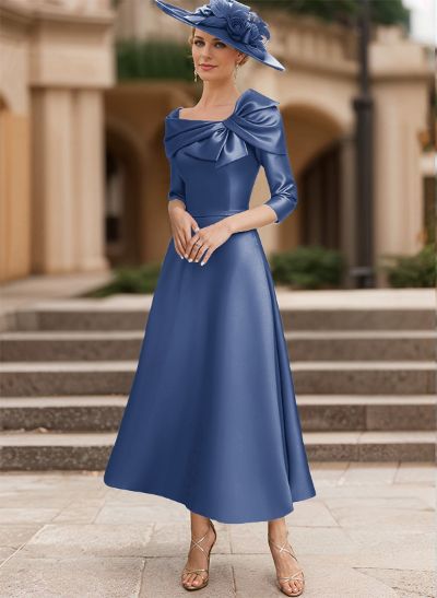 A-Line 3/4 Sleeves Satin Mother Of The Bride Dresses With Bow(s)