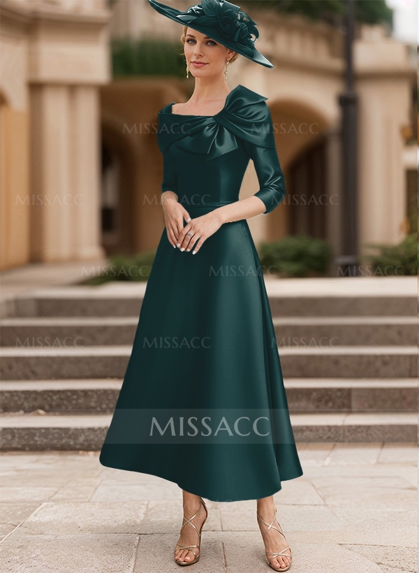 A-Line 3/4 Sleeves Satin Mother Of The Bride Dresses With Bow(s)