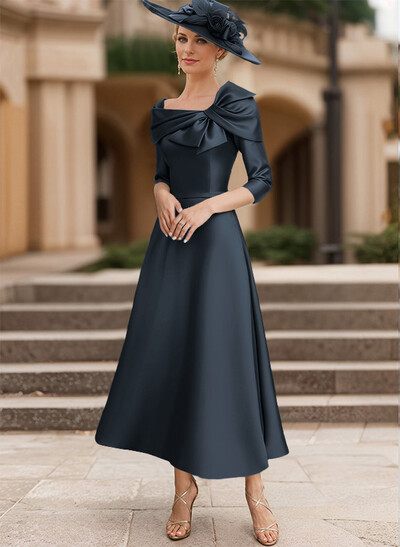 A-Line 3/4 Sleeves Satin Mother Of The Bride Dresses With Bow(s)