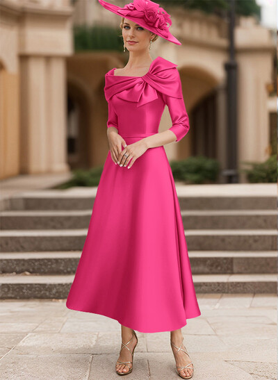 A-Line 3/4 Sleeves Satin Mother Of The Bride Dresses With Bow(s)