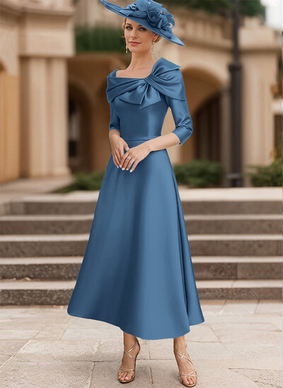 A-Line 3/4 Sleeves Satin Mother Of The Bride Dresses With Bow(s)
