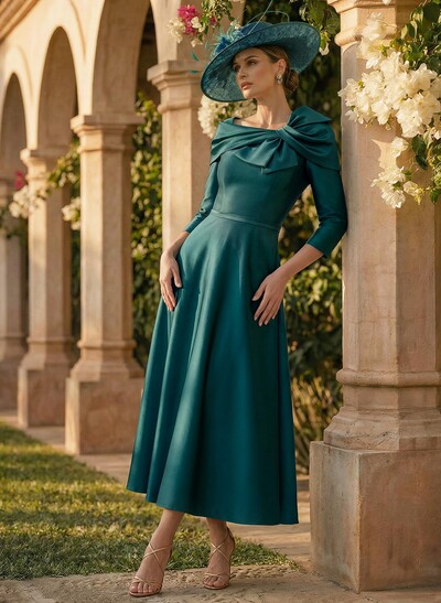 A-Line 3/4 Sleeves Satin Mother Of The Bride Dresses With Bow(s)