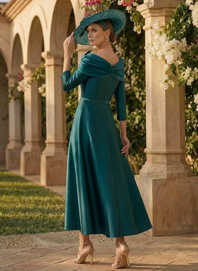 A-Line 3/4 Sleeves Satin Mother Of The Bride Dresses With Bow(s)