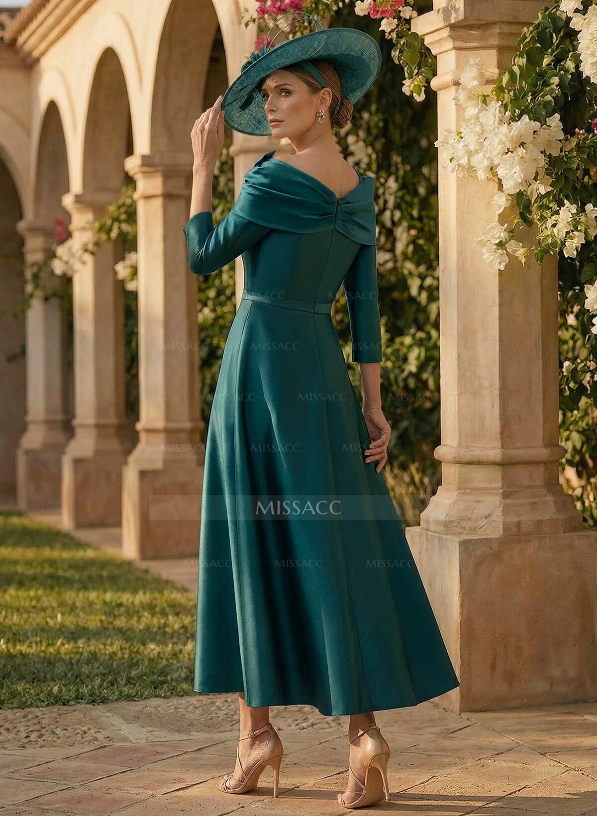 A-Line 3/4 Sleeves Satin Mother Of The Bride Dresses With Bow(s)