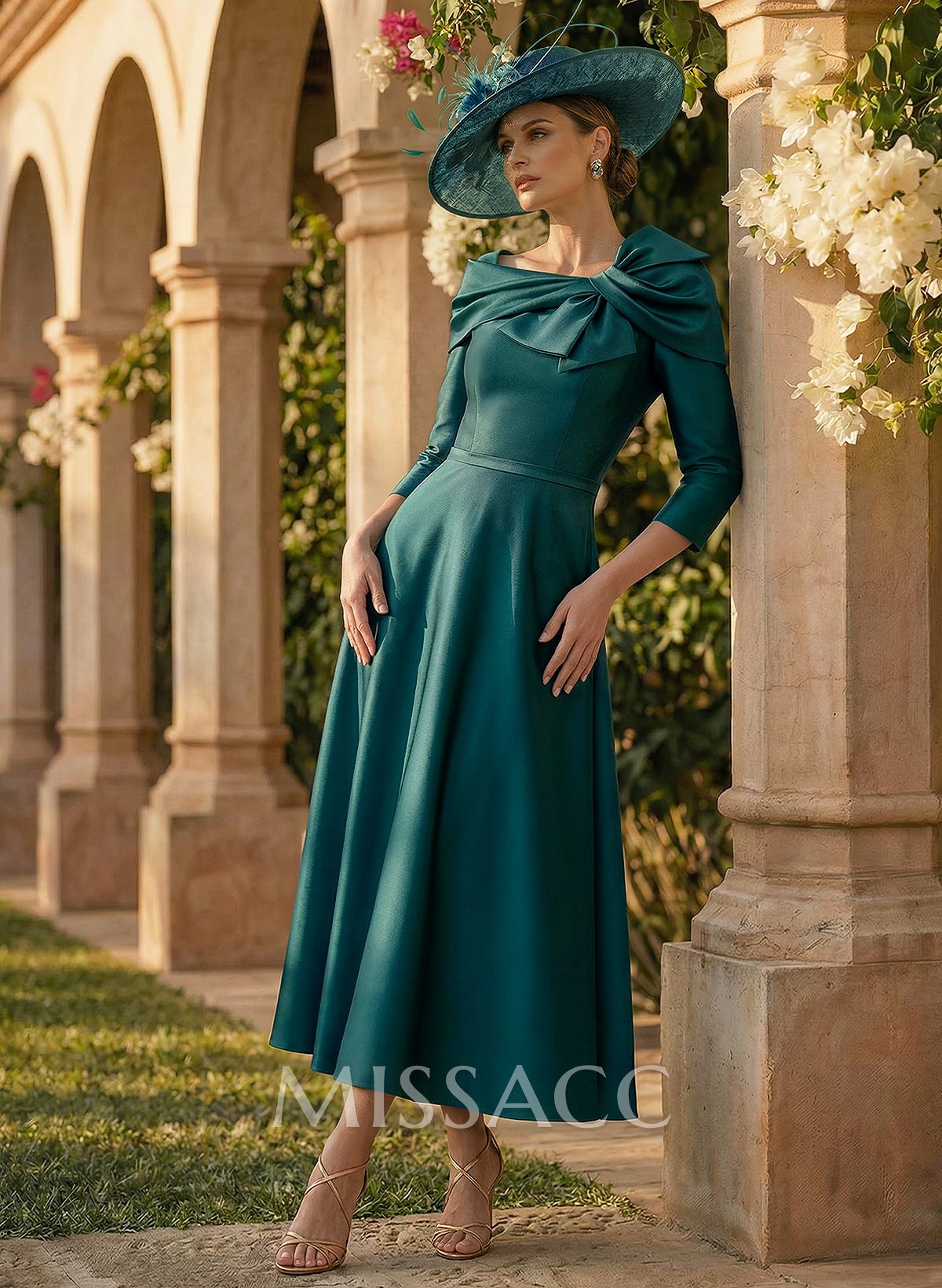 A-Line 3/4 Sleeves Satin Mother Of The Bride Dresses With Bow(s)