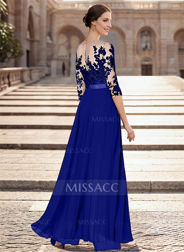 A-Line Illusion Neck Chiffon Mother Of The Bride Dresses With Appliques Lace