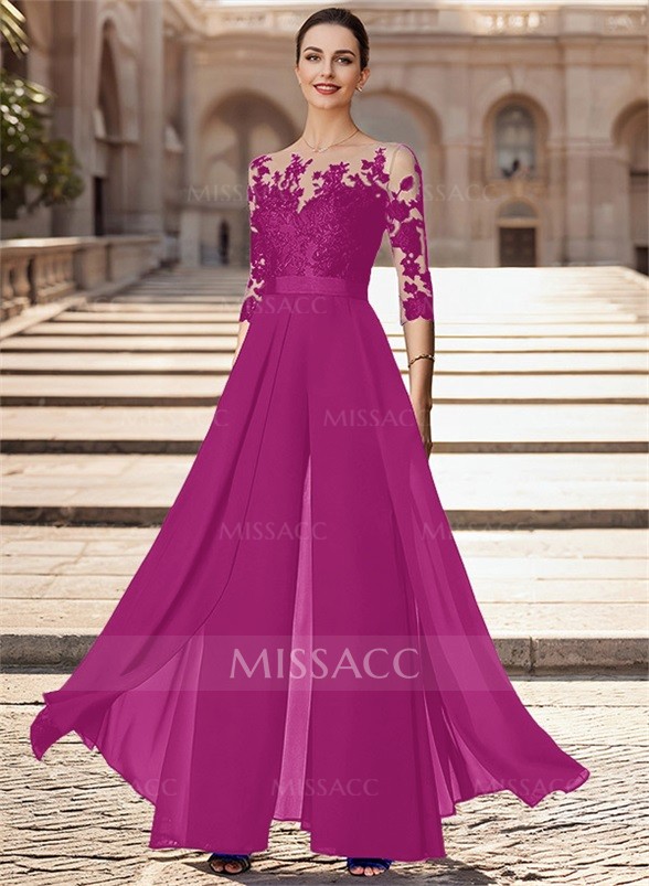 Illusion Neck Detachable Length Chiffon Mother Of The Bride