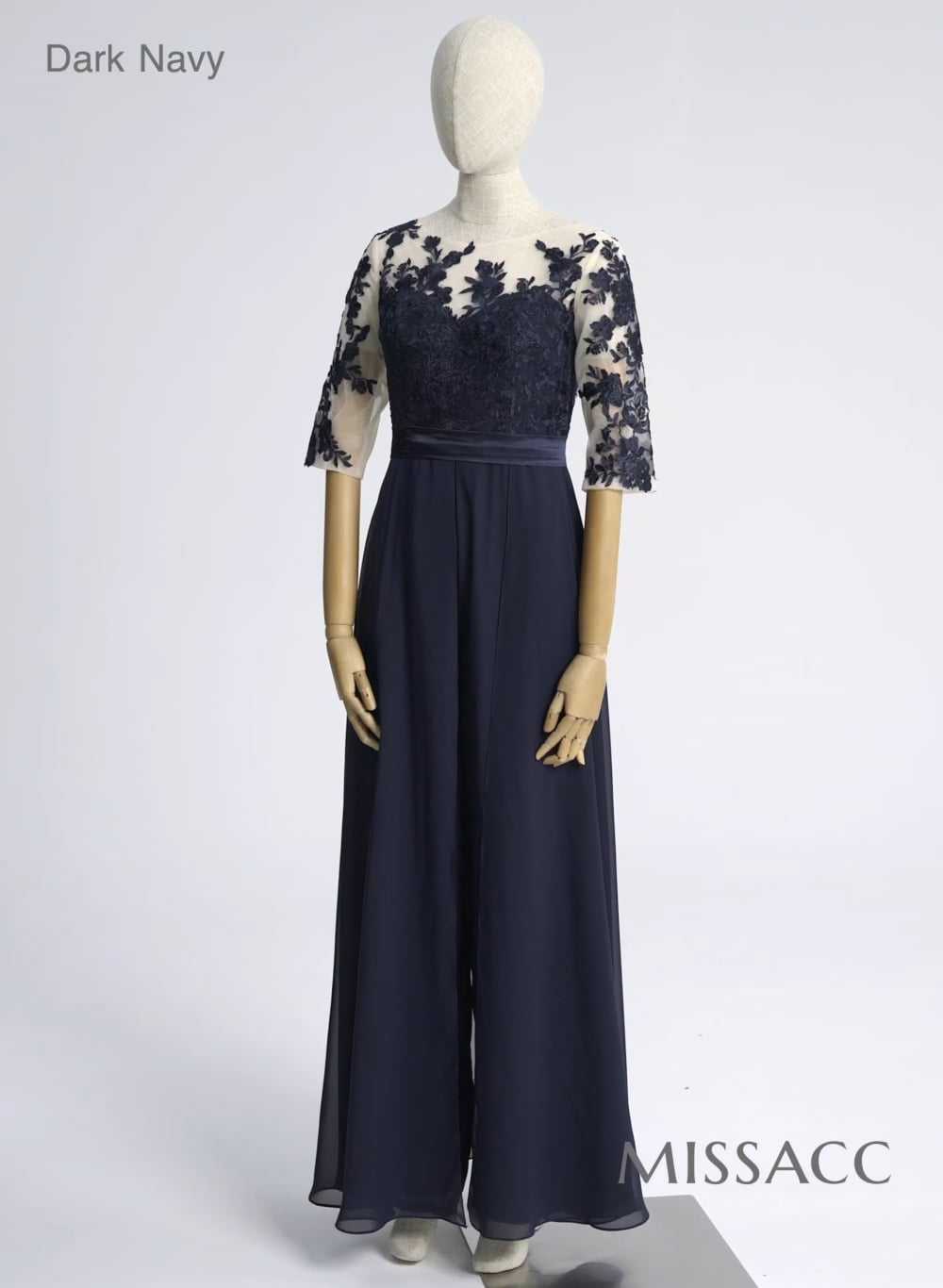 Illusion Neck Chiffon Mother Of The Bride Jumpsuit With Appliques Lace