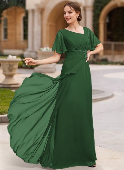 A-Line Short Sleeves Floor-Length Chiffon Mother Of The Bride Dresses