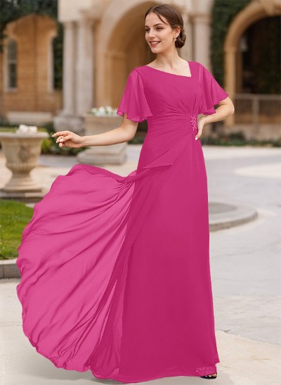 A-Line Short Sleeves Floor-Length Chiffon Mother Of The Bride Dresses