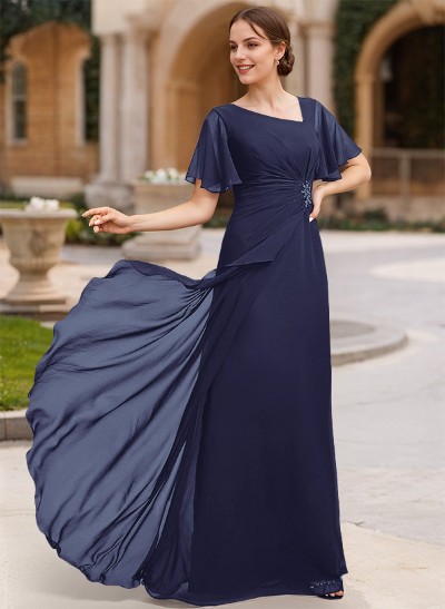 A-Line Short Sleeves Floor-Length Chiffon Mother Of The Bride Dresses