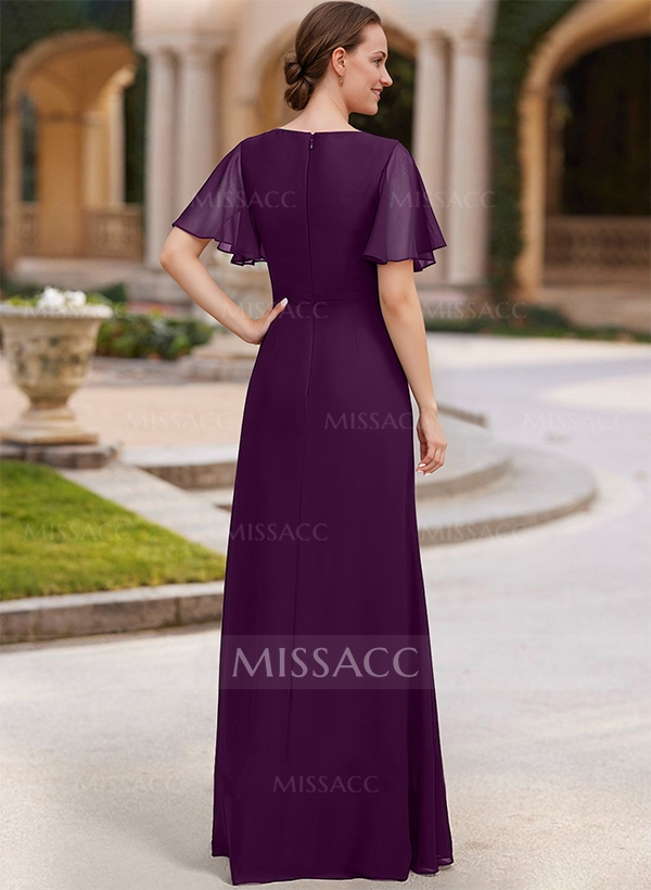 A-Line Short Sleeves Floor-Length Chiffon Mother Of The Bride Dresses