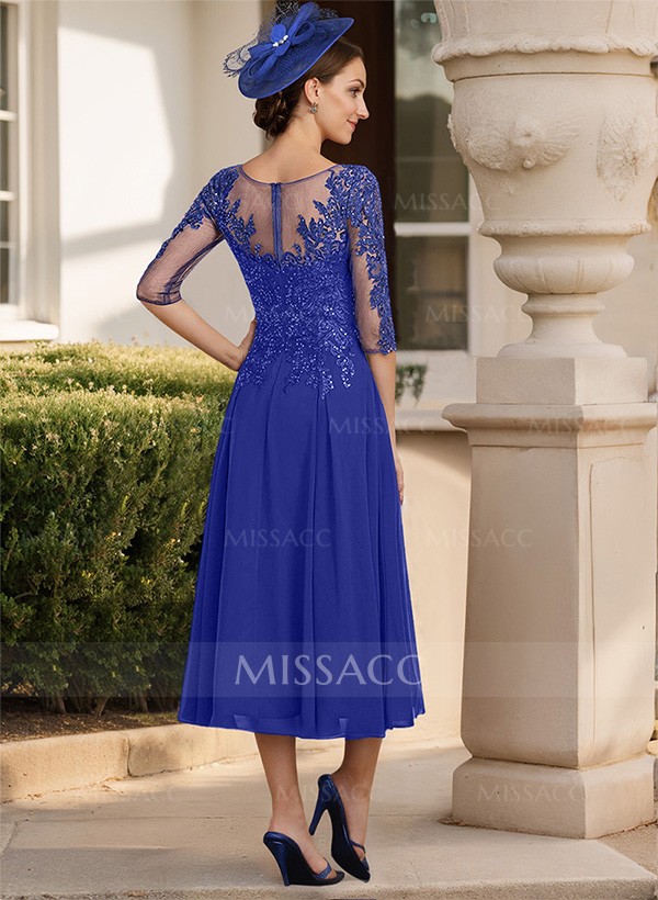 A-Line Illusion Neck Chiffon Mother Of The Bride Dresses With Appliques Lace