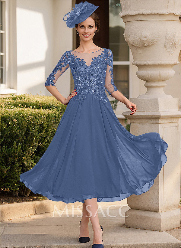 A-Line Illusion Neck Chiffon Mother Of The Bride Dresses With Appliques Lace A-Line Illusion Neck Chiffon Mother Of The Bride Dresses With Appliques Lace