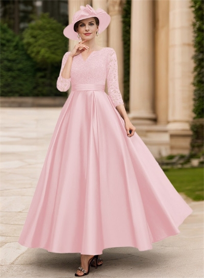 A-Line V-Neck 3/4 Sleeves Floor-Length Satin Mother Of The Bride Dresses