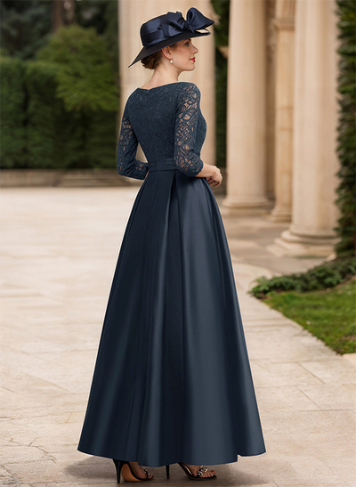 A-Line V-Neck 3/4 Sleeves Floor-Length Satin Mother Of The Bride Dresses