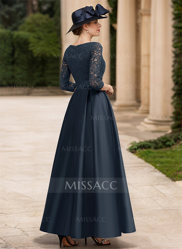 A-Line V-Neck 3/4 Sleeves Floor-Length Satin Mother Of The Bride Dresses