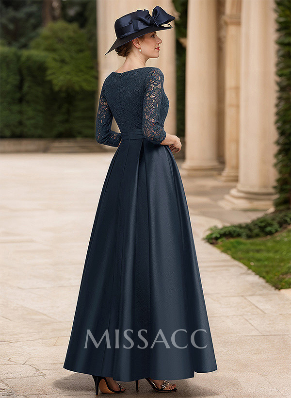 A-Line V-Neck 3/4 Sleeves Floor-Length Satin Mother Of The Bride Dresses A-Line V-Neck 3/4 Sleeves Floor-Length Satin Mother Of The Bride Dresses