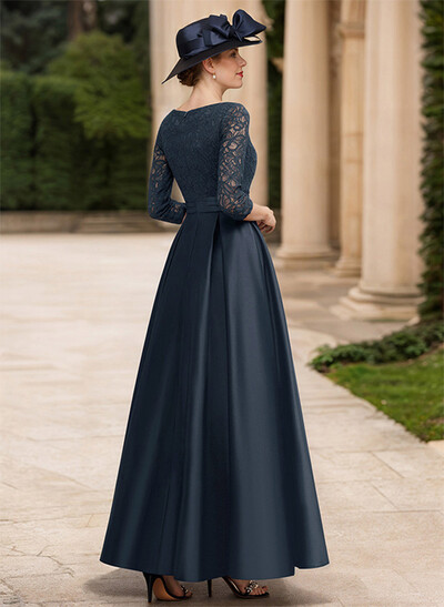 A-Line V-Neck 3/4 Sleeves Floor-Length Satin Mother Of The Bride Dresses