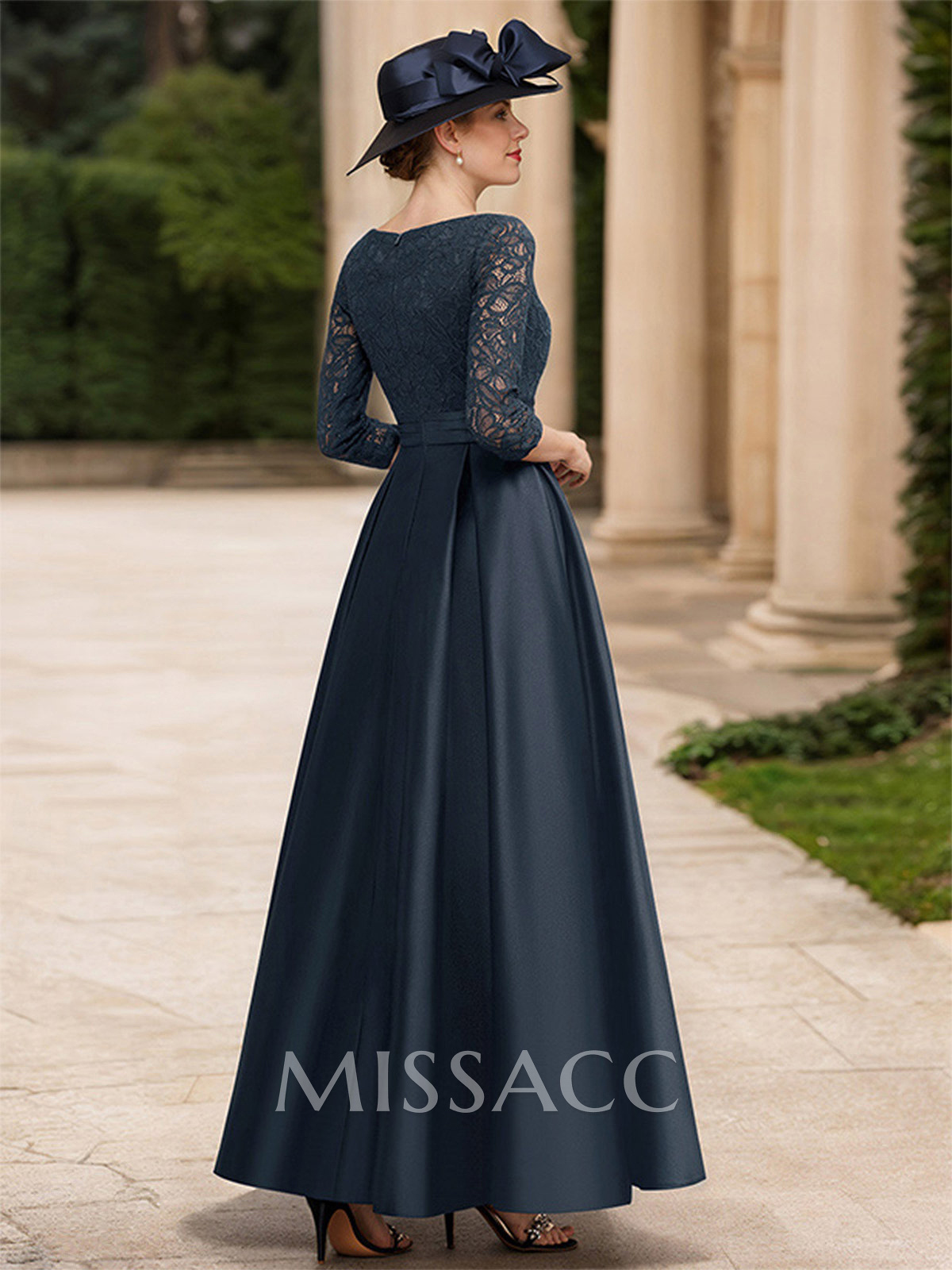 A-Line V-Neck 3/4 Sleeves Floor-Length Satin Mother Of The Bride Dresses