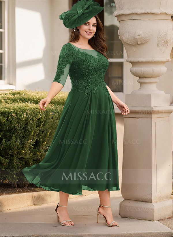 A-Line Illusion Neck Chiffon Mother Of The Bride Dresses With