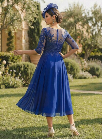 A-Line Illusion Neck Chiffon Mother Of The Bride Dresses With Appliques Lace