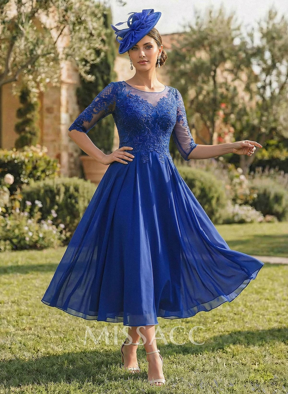 A-Line Illusion Neck Chiffon Mother Of The Bride Dresses With Appliques Lace A-Line Illusion Neck Chiffon Mother Of The Bride Dresses With Appliques Lace