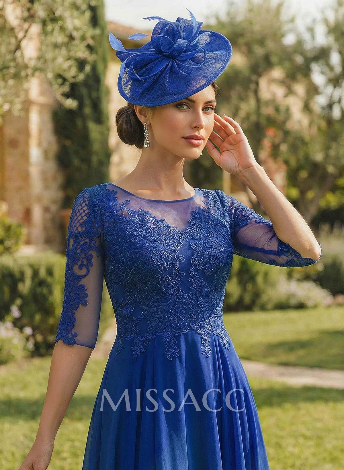 A-Line Illusion Neck Chiffon Mother Of The Bride Dresses With Appliques Lace A-Line Illusion Neck Chiffon Mother Of The Bride Dresses With Appliques Lace