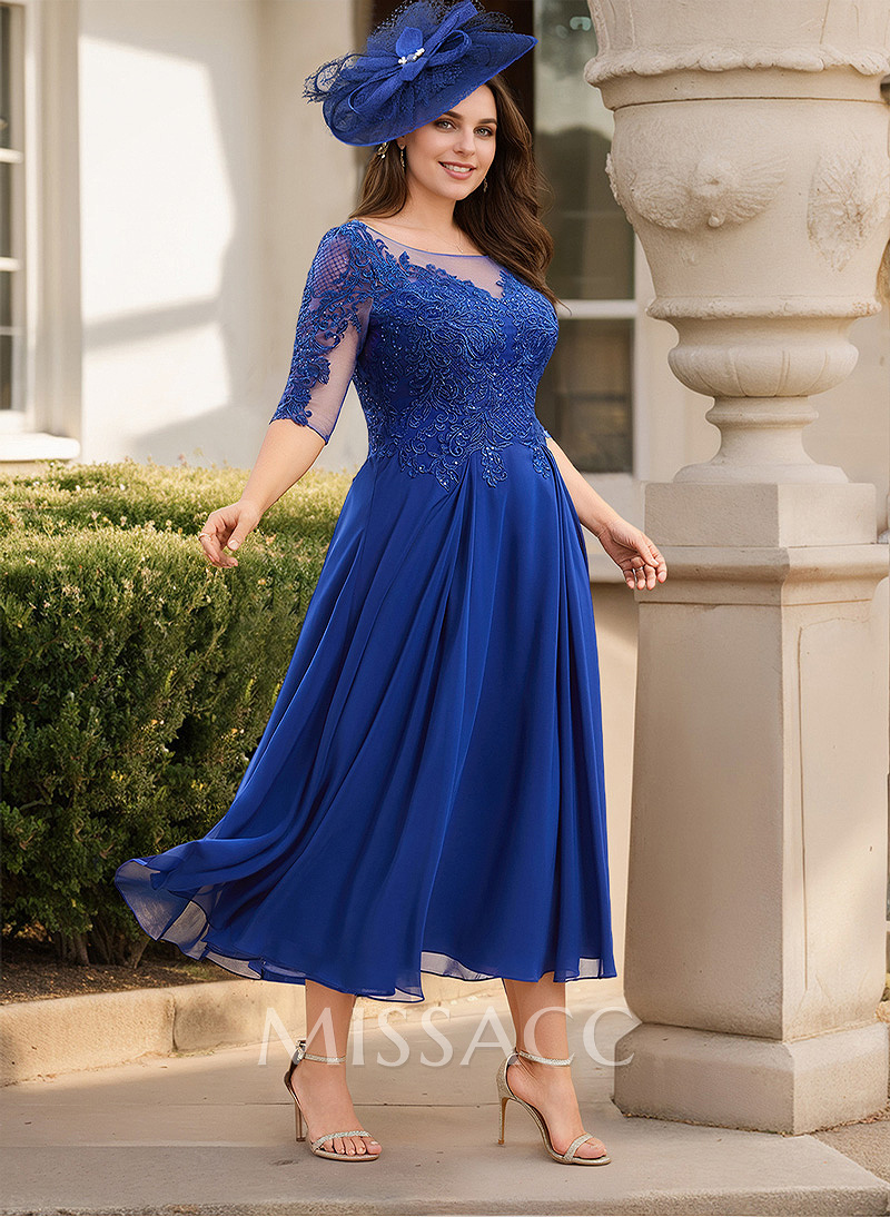 A-Line Illusion Neck Chiffon Mother Of The Bride Dresses With Appliques Lace A-Line Illusion Neck Chiffon Mother Of The Bride Dresses With Appliques Lace