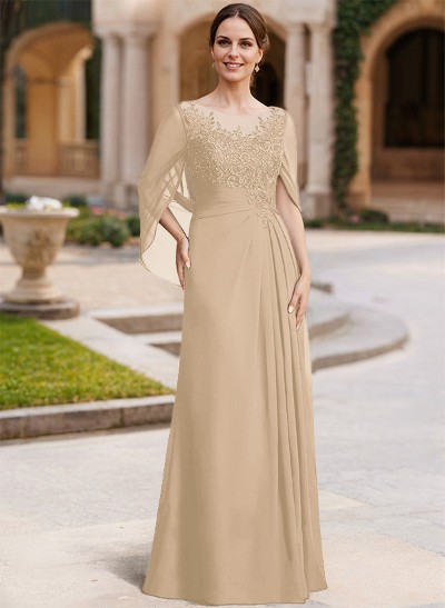 A-Line Illusion Neck Chiffon Mother Of The Bride Dresses With Appliques Lace