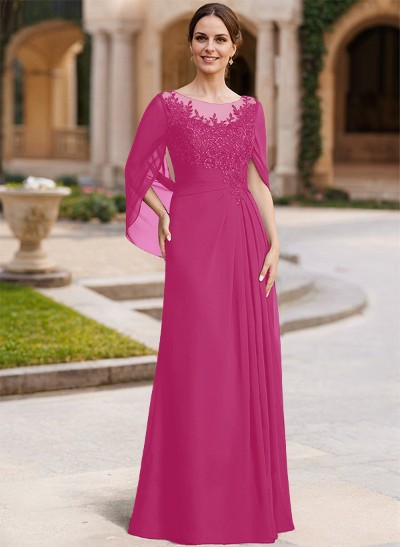 A-Line Illusion Neck Chiffon Mother Of The Bride Dresses With Appliques Lace